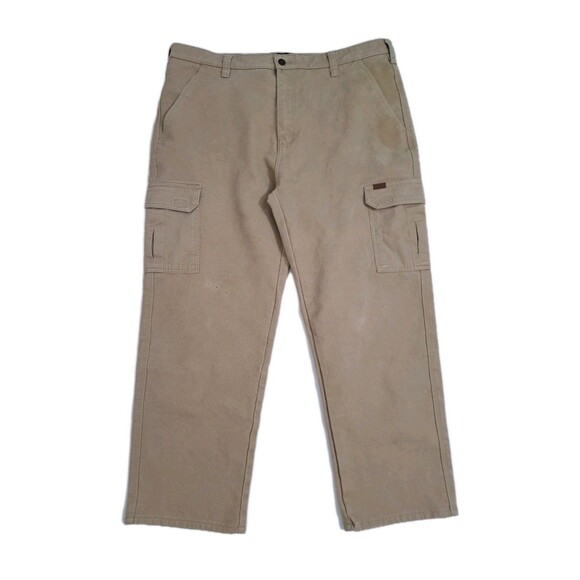 Stanley Mens 38x30 Fleece Lined Cargo Pants Canvas Rugged Workwear Khaki - Picture 1 of 8